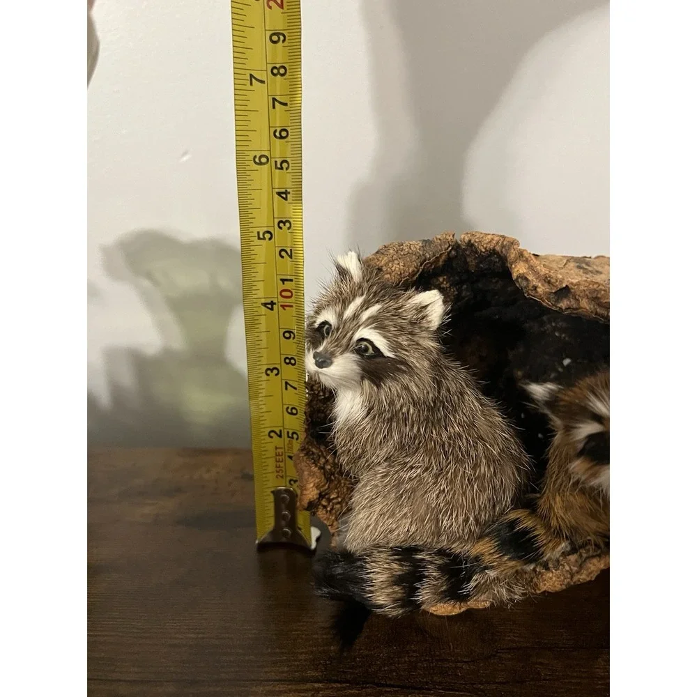 Faux Fur Woodland Critters in Cork Bark Log Display Rustic Cabin Decor 10